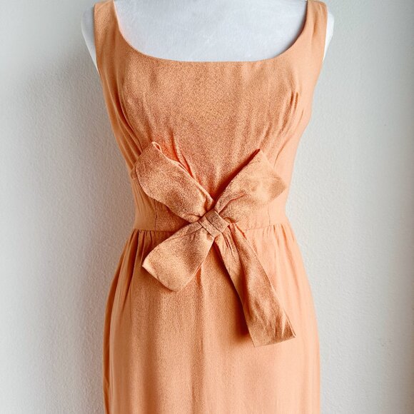 VINTAGE PEACH DRESS WITH BOW - Picture 3 of 5